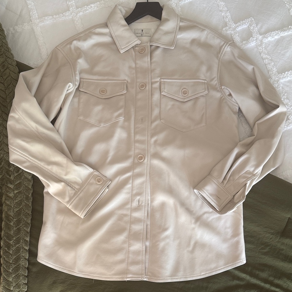 American Tall Women’s Cream Leatherette Shacket
